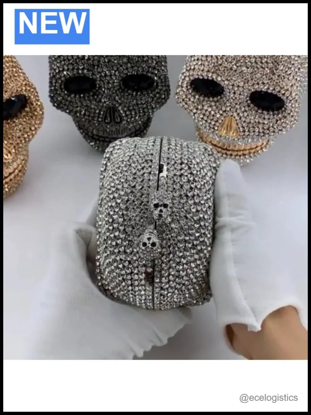 Rhinestone Skull Clutch Purse Evening Bag Halloween Party
